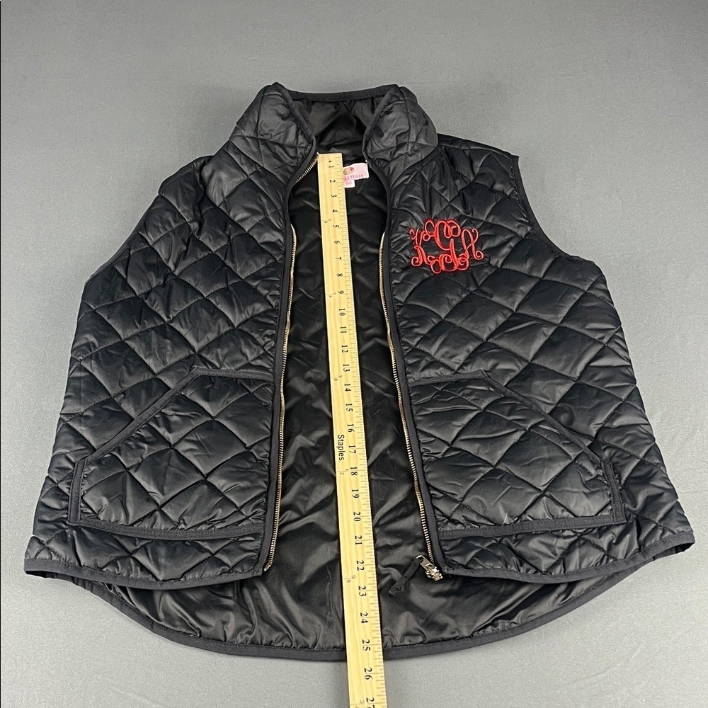 Marley Lilly Quilted Puffer Vest Womens Medium Black Monogram Zip Up - Picture 2 of 7